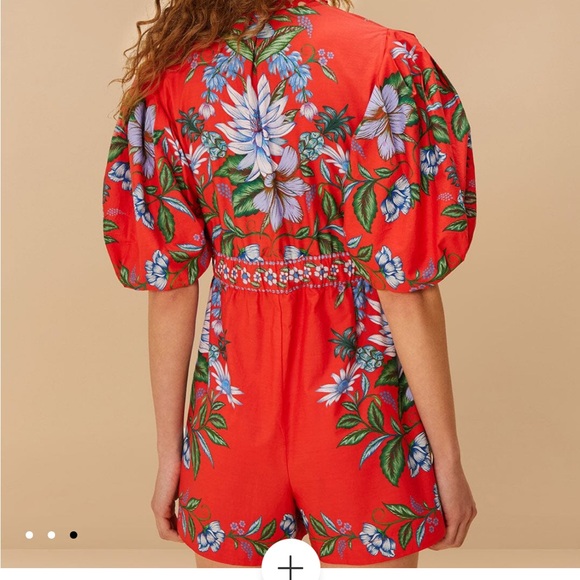 Farm Rio Red Sweet Bloom Bouquet Organic Cotton Romper - Picture 3 of 6